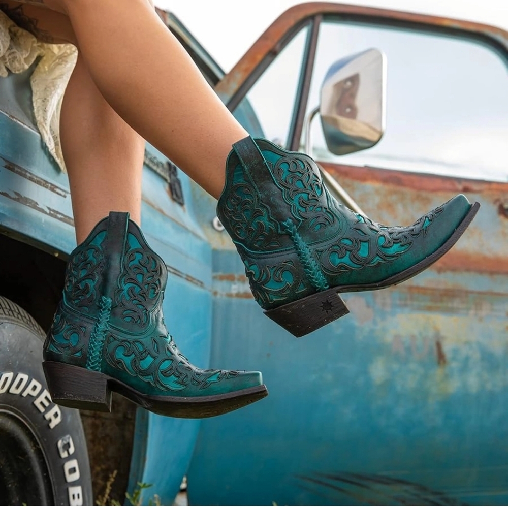 BLACK STAR All Leather TERLINGUA WESTERN BOOTIES - Various Size